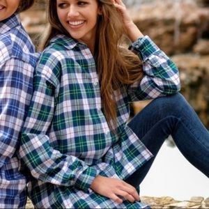 Lauren James Plaid Boyfriend Flannel Long Womens Top Small